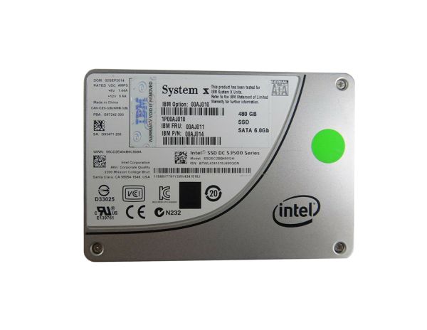 00AJ011 IBM S3500 480GB SATA 6GB/s MLC 2.5-inch Hot-pluggable Enterprise Value SSD for IBM System