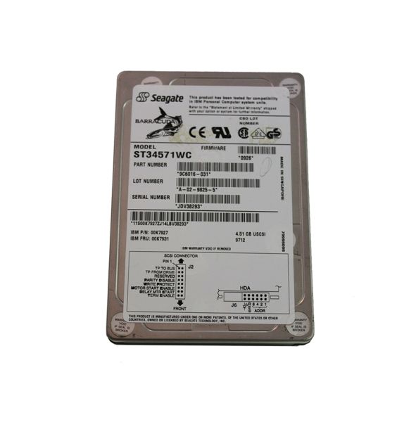 00K7931 IBM 4.55GB 7200RPM Ultra Wide SCSI 80-Pin Hot Swap 3.5-inch Hard Drive