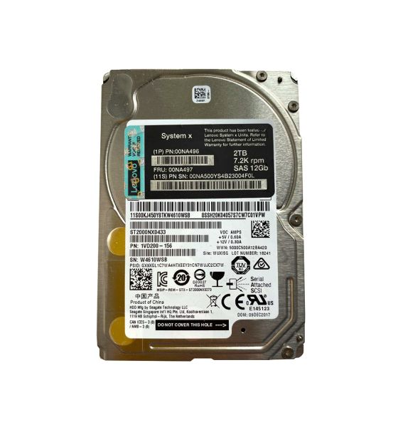 00NA496 Lenovo 2TB 7200RPM SAS 12Gb/s Nearline Hot Swappable 2.5-inch Hard Drive