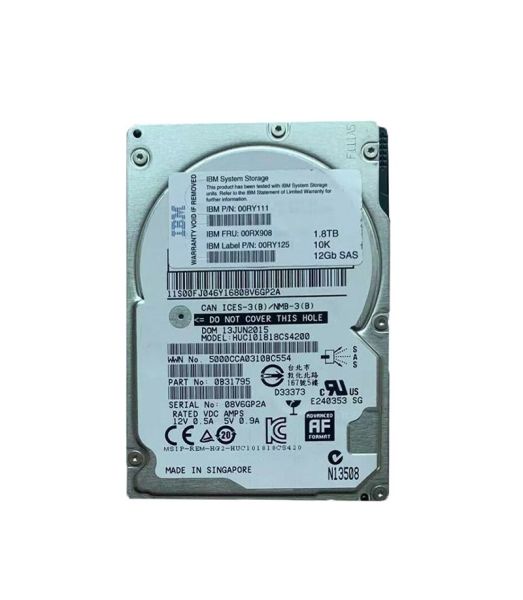 00RY125 IBM 1.8TB SAS 12Gb/s 10000RPM 2.5-Inch Hard Drive for Storwize V7000