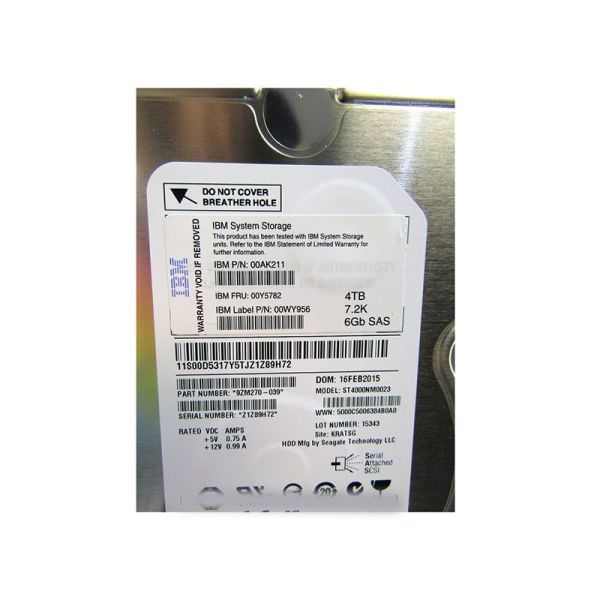 00WY956 IBM 4TB SAS 6Gb/s 7200RPM Hot-Swappable 3.5-Inch Hard Drive for Storwize V5000