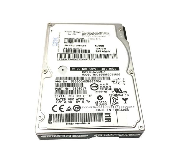 00Y5074 IBM 600GB 10000RPM SAS 6Gb/s 2.5-Inch Hard Drive with Tray for System Storage