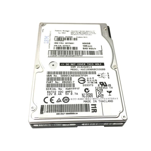 00Y5081 IBM 600GB 10000RPM SAS 6Gb/s Hot Swappable 2.5-Inch Hard Drive with Tray for System Storage