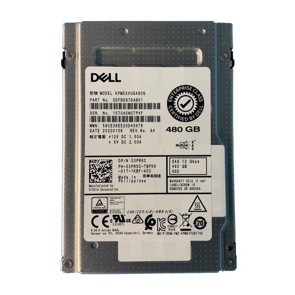 03PR5C Dell Kioxia 480GB SAS 12Gb/s Mixed Use 2.5-inch Solid State Drive For 14G Poweredge Server