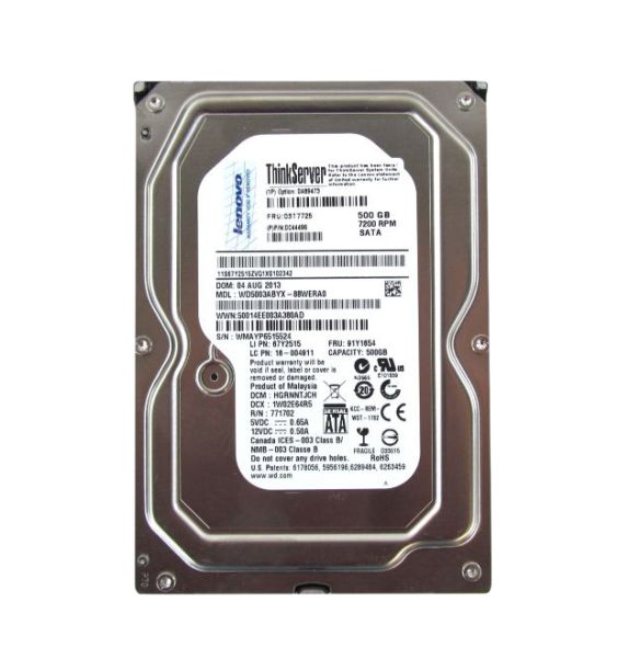 03T7725 Lenovo 500GB 7200RPM SATA 6Gb/s 3.5-inch Hot-Swappable Removable Hard Drive