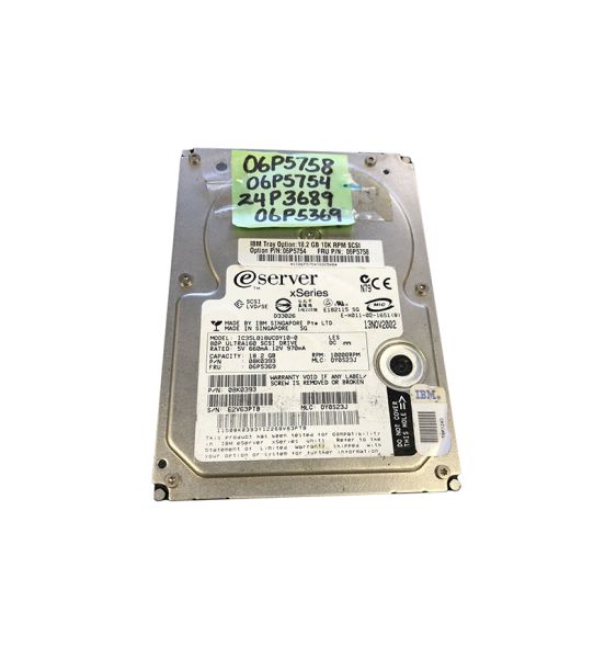 06P5758 IBM 18.2GB 10000RPM 80-Pin Ultra-160 SCSI 3.5-inch Hot Pluggable Hard Drive with Tray