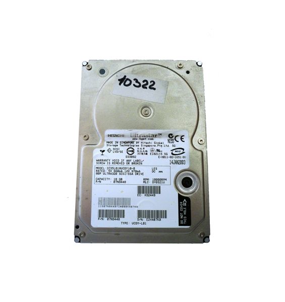 07N9448 IBM Ultrastar 18.3GB 10000RPM Ultra-320 SCSI 80-Pin 8MB Cache Hard Drive