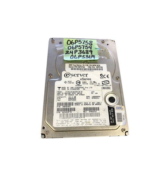 08K0393 IBM 18.2GB 10000RPM Ultra-160 SCSI 80-Pin Hot-Pluggable 3.5-inch Hard Drive with Tray