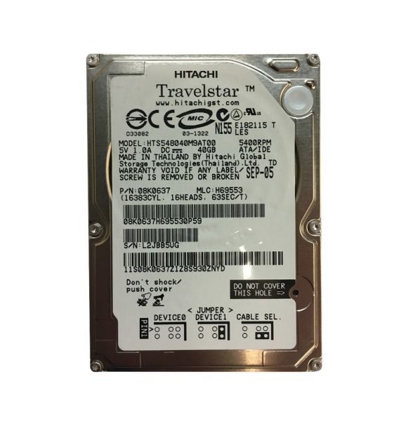 08K0637 Hitachi TravelStar 40GB 5400RPM IDE/ATA 8MB Cache 44-Pin 2.5-inch 9.5MM Laptop Hard Drive
