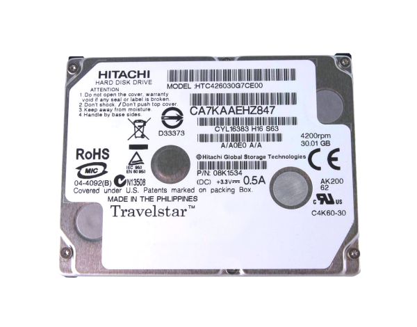 08K1534 Hitachi TravelStar C4K60 30GB 4200RPM UDMA ATA-100 ZIF Connector 1.8-inch Hard Drive