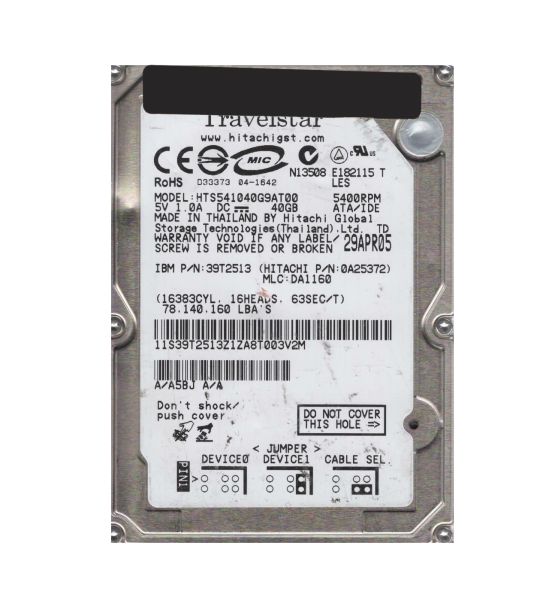 0A25372 Hitachi Travelstar 5K100 40GB 5400RPM ATA-100 8MB Cache 2.5-inch Hard Drive