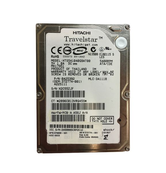 0A25392 Hitachi Travelstar 5K100 40GB 5400RPM ATA-100 8MB Cache 2.5-inch Hard Drive