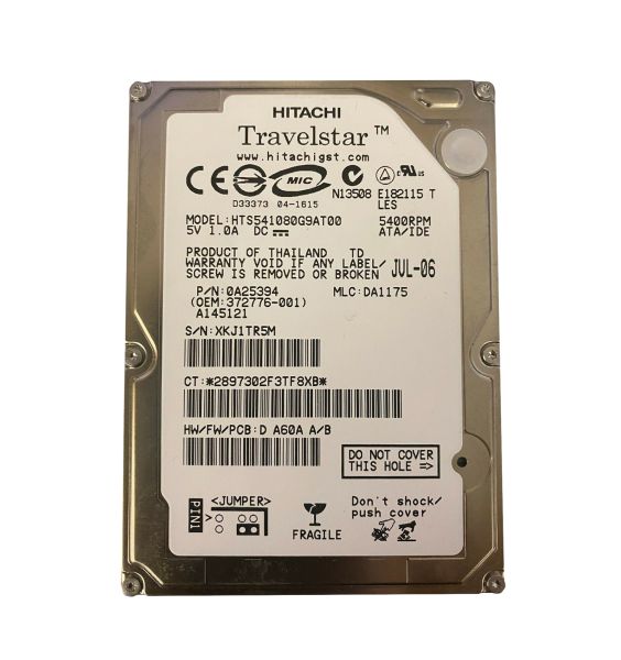 0A25394 Hitachi Travelstar 5K80 80GB 5400RPM ATA-100 8MB Cache 2.5-inch Hard Drive