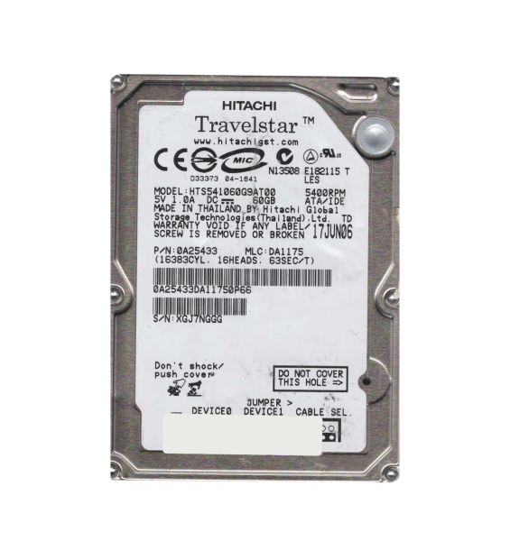 0A25433 Hitachi Travelstar 5K100 60GB 5400RPM ATA-100 8MB Cache 2.5-inch Hard Drive