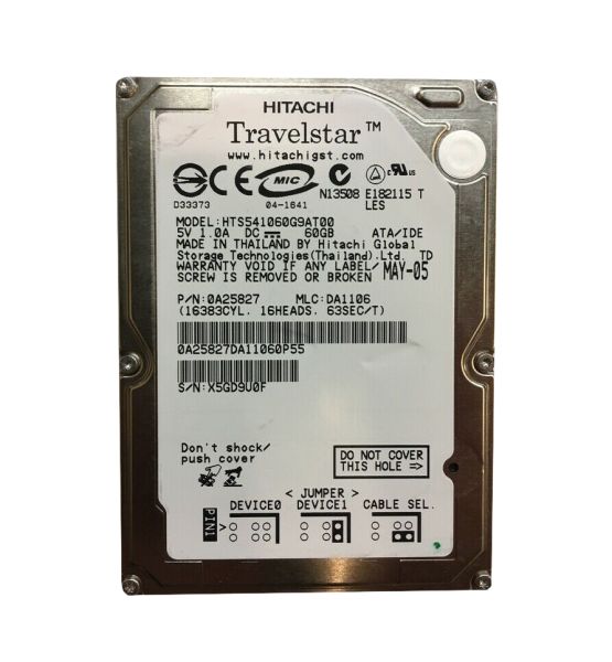 0A25827 Hitachi Travelstar 5K100 60GB 5400RPM ATA-100 8MB Cache 2.5-inch Hard Drive