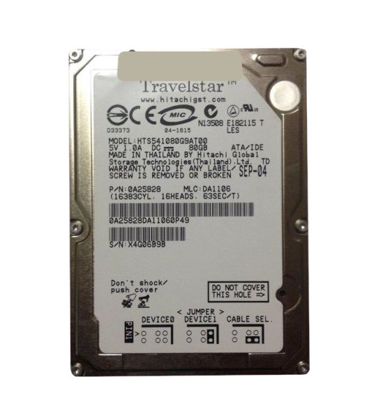 0A25828 Hitachi Travelstar 5K80 80GB 5400RPM ATA-100 8MB Cache 2.5-inch Hard Drive