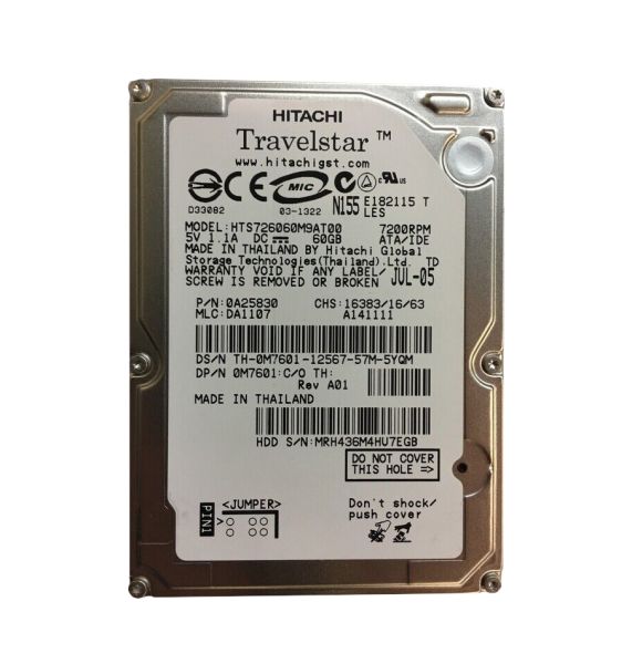 0A25830 Hitachi Travelstar 7K60 60GB 7200RPM ATA-100 8MB Cache 2.5-inch Hard Drive