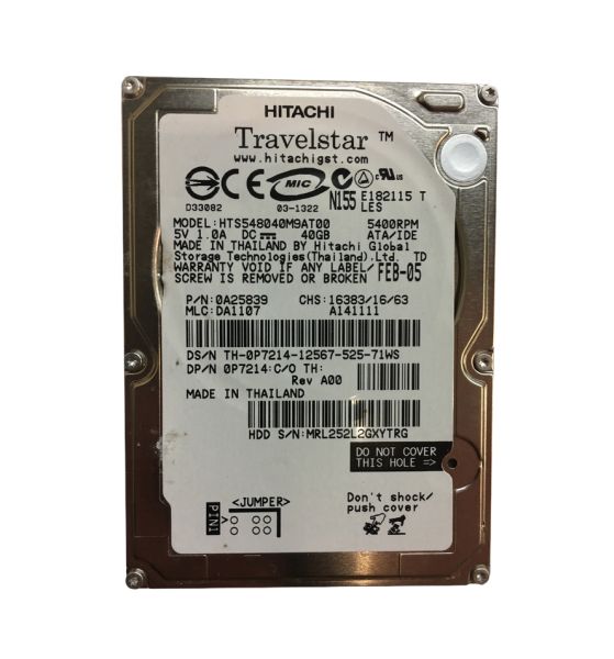 0A25839 Hitachi Travelstar 5K80 40GB 5400RPM ATA-100 8MB Cache 2.5-inch Hard Drive