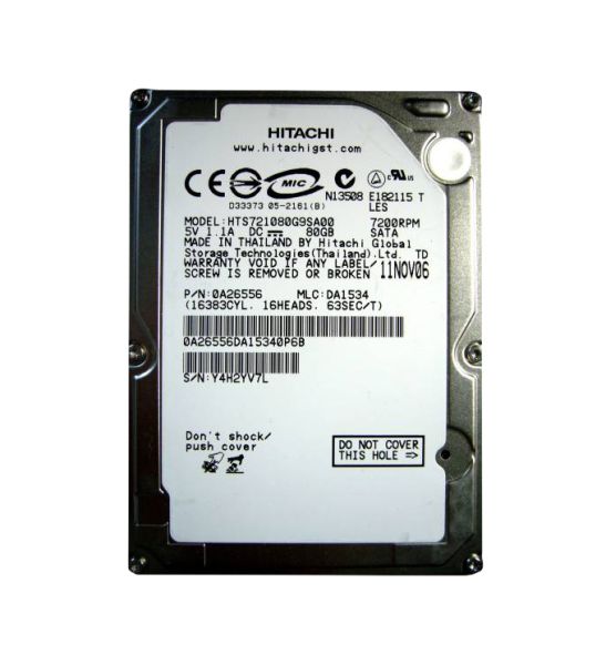 0A26556 Hitachi Travelstar 7K100 80GB 7200RPM SATA 1.5Gb/s 8MB Cache 2.5-inch Hard Drive