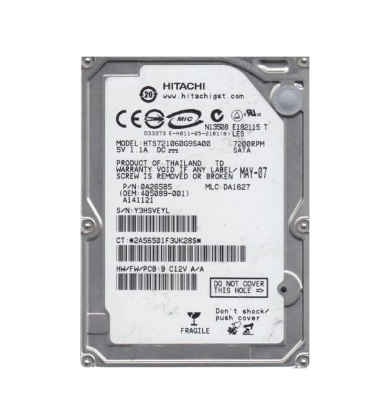 0A26585 Hitachi Travelstar 7K100 60GB 7200RPM SATA 1.5Gb/s 8MB Cache 2.5-inch Hard Drive