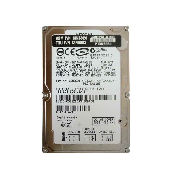 0A26907 Hitachi Travelstar 4K40 30GB 4200RPM ATA-100 2MB Cache 2.5-inch Hard Drive
