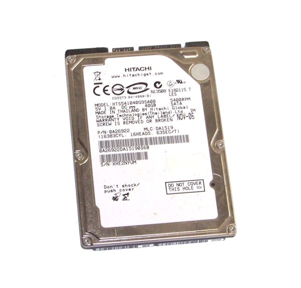 0A26922 Hitachi Travelstar 5K100 40GB 5400RPM SATA 1.5Gb/s 8MB Cache 2.5-inch Hard Drive