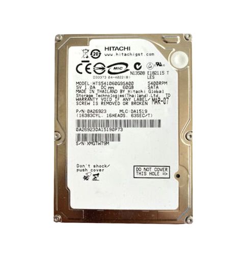 0A26923 Hitachi Travelstar 5K100 60GB 5400RPM SATA 1.5Gb/s 8MB Cache 2.5-inch Hard Drive