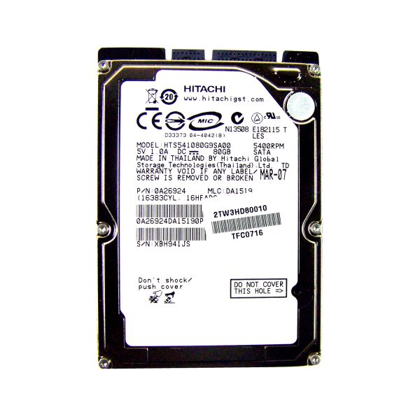 0A26924 Hitachi Travelstar 5K100 80GB 5400RPM SATA 1.5Gb/s 8MB Cache 2.5-inch Hard Drive