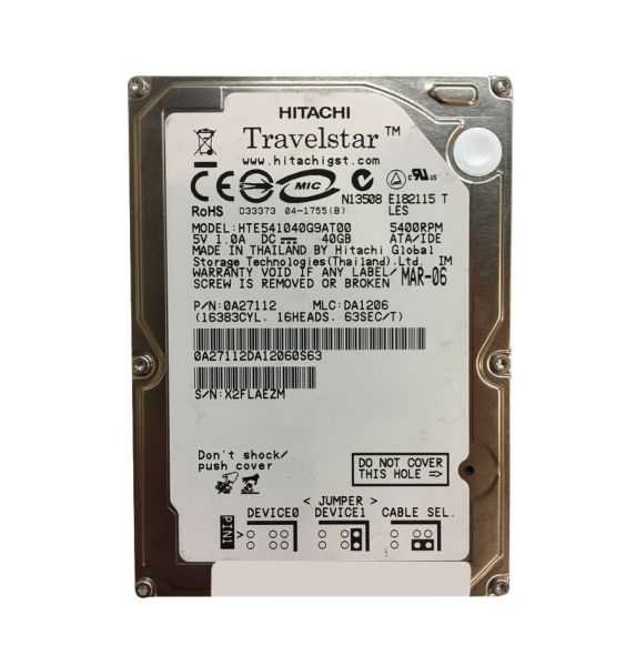 0A27112 Hitachi Travelstar E5K100 40GB 5400RPM ATA-100 8MB Cache 2.5-inch Hard Drive
