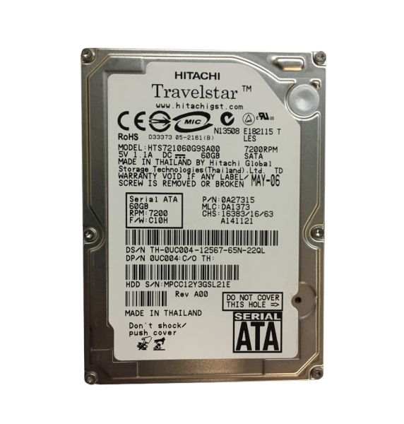 0A27315 Hitachi Travelstar 7K100 60GB 7200RPM SATA 1.5Gb/s 8MB Cache 2.5-inch Hard Drive