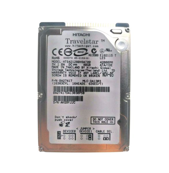 0A27417 Hitachi Travelstar 4K120 80GB 4200RPM ATA-100 8MB Cache 2.5-inch Hard Drive