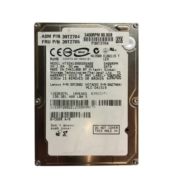 0A27464 Hitachi Travelstar 5K100 80GB 5400RPM SATA 1.5Gb/s 8MB Cache 2.5-inch Hard Drive