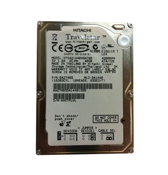0A27465 Hitachi Travelstar 4K120 40GB 4200RPM ATA-100 2MB Cache 2.5-inch Hard Drive