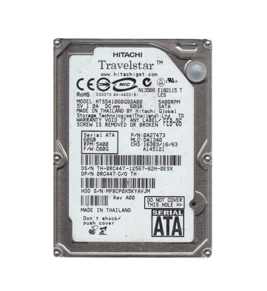 0A27473 Hitachi Travelstar 5K100 60GB 5400RPM SATA 1.5Gb/s 8MB Cache 2.5-inch Hard Drive