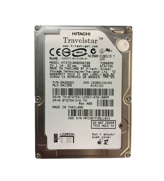 0A28263 Hitachi Travelstar 7K60 60GB 7200RPM ATA-100 8MB Cache 2.5-inch Hard Drive
