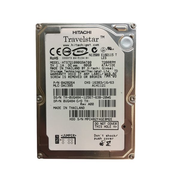 0A28264 Hitachi Travelstar 7K100 80GB 7200RPM ATA-100 8MB Cache 2.5-inch Hard Drive