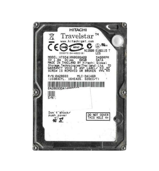 0A28693 Hitachi Travelstar 5K100 60GB 5400RPM SATA 1.5Gb/s 8MB Cache 2.5-inch Hard Drive