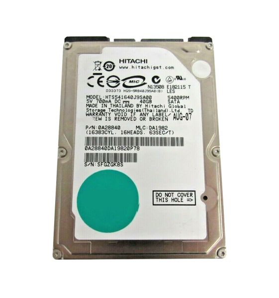 0A28840 Hitachi Travelstar 5K160 40GB 5400RPM SATA 1.5Gb/s 8MB Cache 2.5-inch Hard Drive