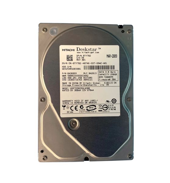 0A36893 Hitachi Deskstar P7K500 250GB 7200RPM SATA 3Gb/s 8MB Cache 3.5-inch Hard Drive