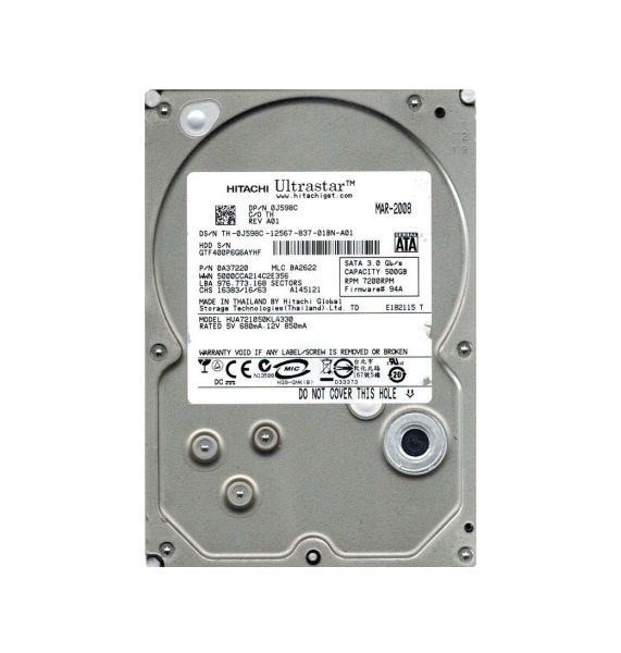 0A37220 Hitachi Ultrastar A7K1000 500GB 7200RPM SATA 3Gb/s 32MB Cache 3.5-inch Hard Drive