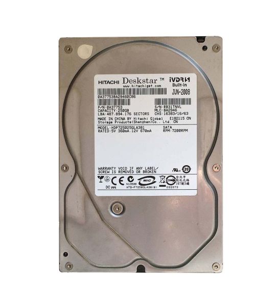 0A37753 Hitachi Deskstar P7K500 250GB 7200RPM SATA 3Gb/s 3.5-inch Hard Drive