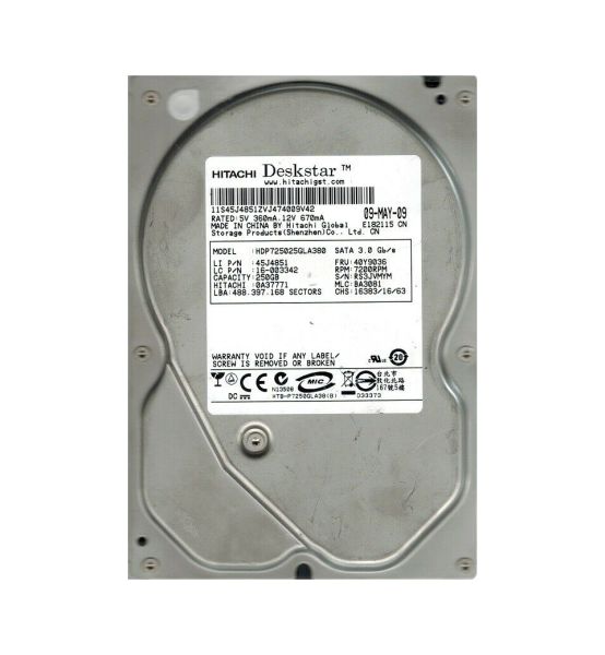 0A37771 Hitachi Deskstar P7K500 250GB 7200RPM SATA 3Gb/s 8MB Cache 3.5-inch Hard Drive