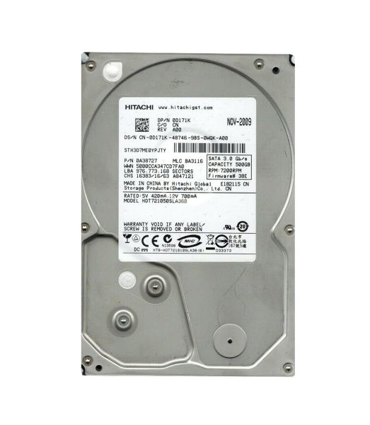 0A38727 Hitachi Deskstar 7K1000.B 500GB 7200RPM SATA 3Gb/s 16MB Cache 3.5-inch Hard Drive