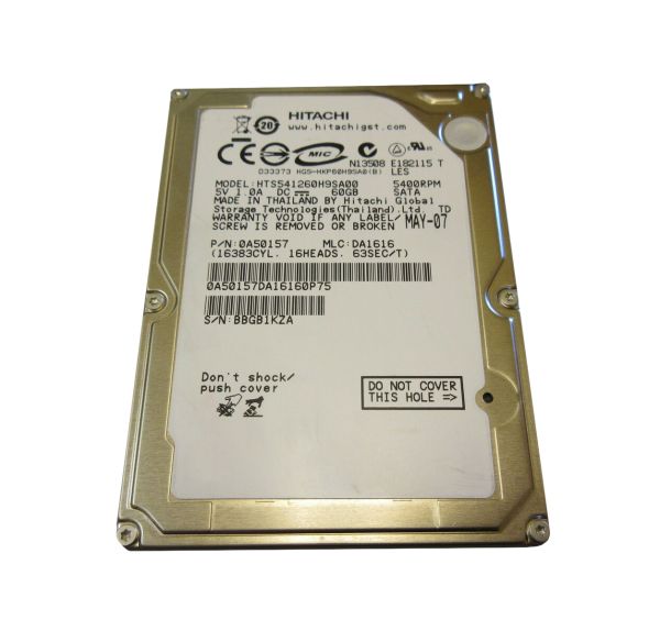 0A50157 Hitachi Travelstar 5K120 60GB 5400RPM SATA 1.5Gb/s 8MB Cache 2.5-inch Hard Drive