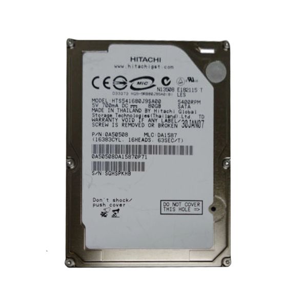 0A50508 Hitachi Travelstar 5K160 80GB 5400RPM SATA 1.5Gb/s 8MB Cache 2.5-inch Hard Drive