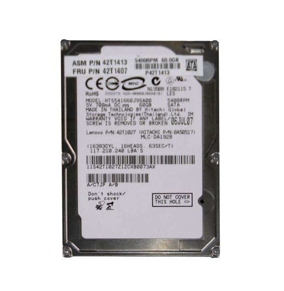 0A50517 Hitachi Travelstar 5K160 60GB 5400RPM SATA 1.5Gb/s 8MB Cache 2.5-inch Hard Drive
