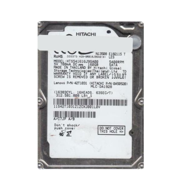 0A50520 Hitachi Travelstar 5K160 160GB 5400RPM SATA 1.5Gb/s 8MB Cache 2.5-inch Hard Drive