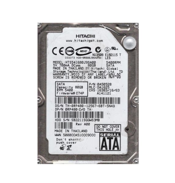 0A50528 Hitachi Travelstar 5K160 80GB 5400RPM SATA 1.5Gb/s 8MB Cache 2.5-inch Hard Drive