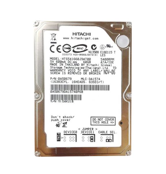 0A50679 Hitachi Travelstar 5K160 60GB 5400RPM ATA-100 8MB Cache 2.5-inch Hard Drive