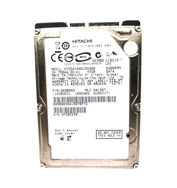0A50683 Hitachi Travelstar 5K160 40GB 5400RPM SATA 1.5Gb/s 8MB Cache 2.5-inch Hard Drive